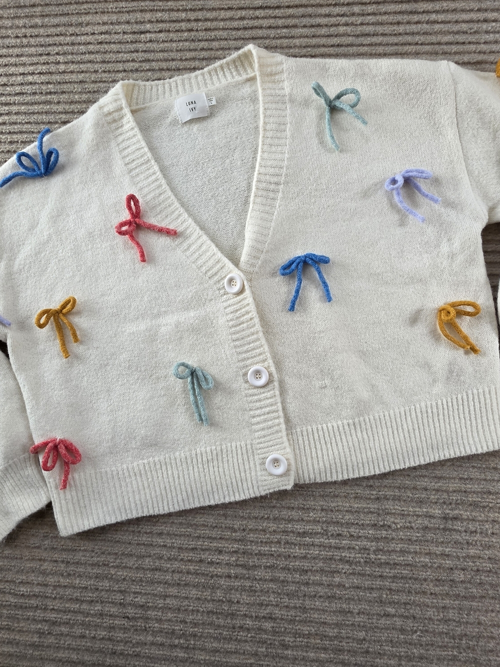 Anthropologie Luna + Ivy Oversized Cream Bow Knit Cardigan Sweater Size L